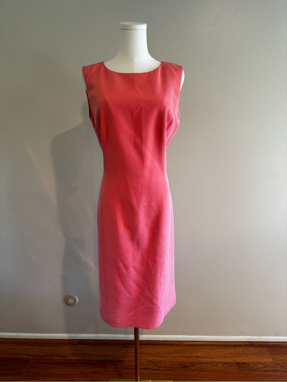 Lafayette 148 New York Coral Pink Sleeveless Sheath Midi Dress 100% Silk